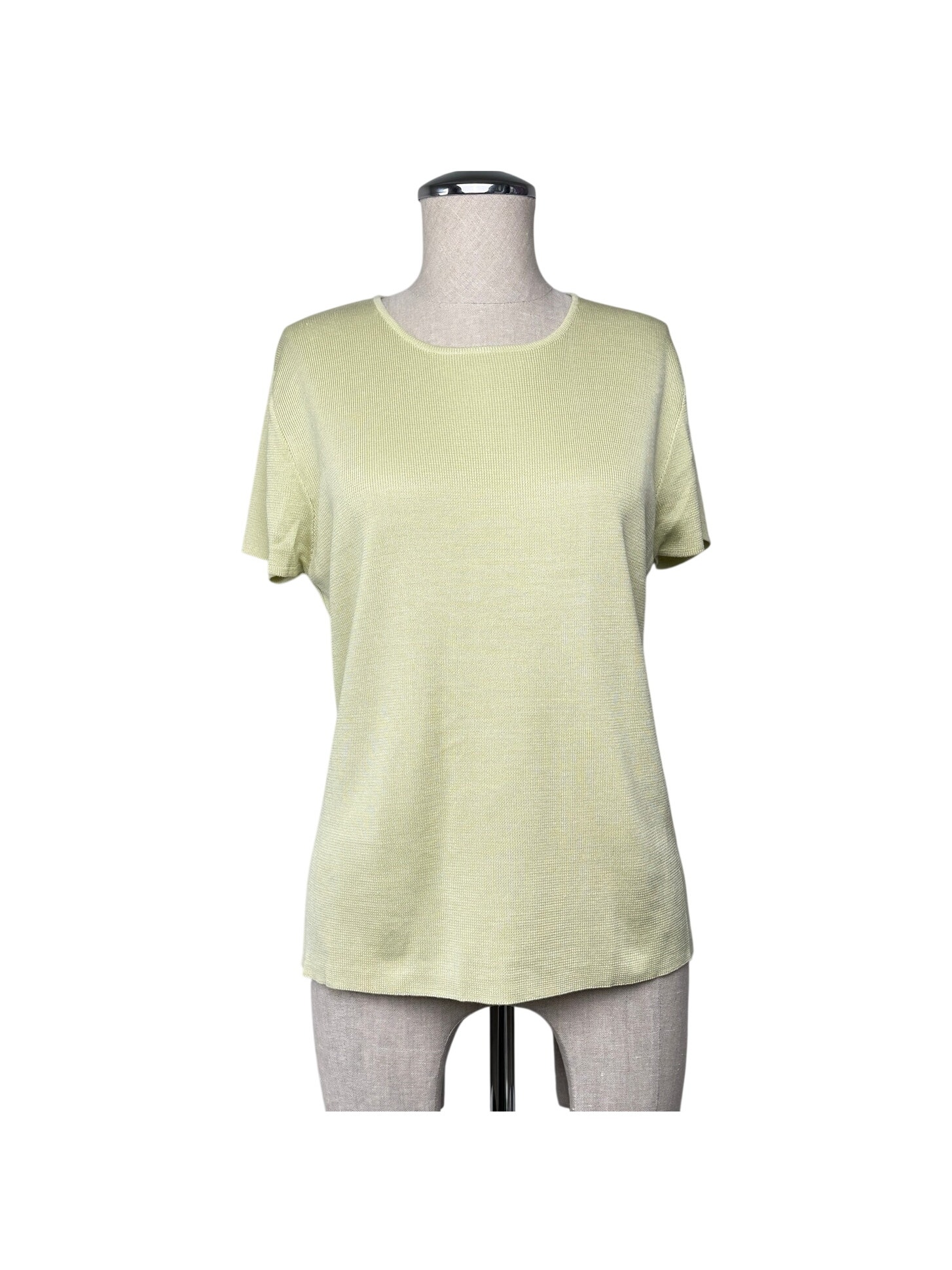 Ann Taylor 100% Silk Sweater Knit Short Sleeve Top Chartreuse Yellow Green L Nwt